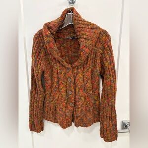 Prana Multicolor Wool Blend Cable Knit Cowl Neck Cardigan Size Small